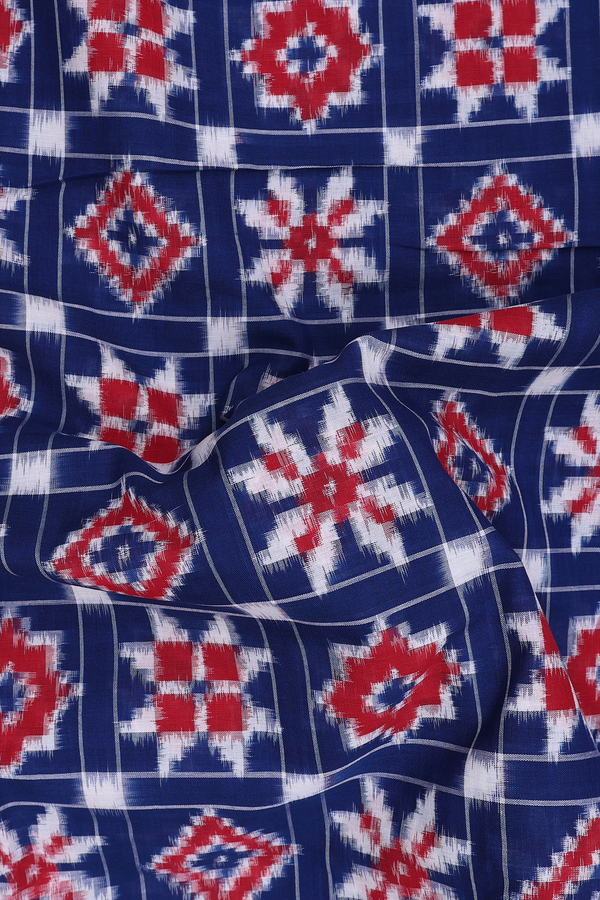 Pochampally Cotton Saree In Royal Blue With Checks Design
