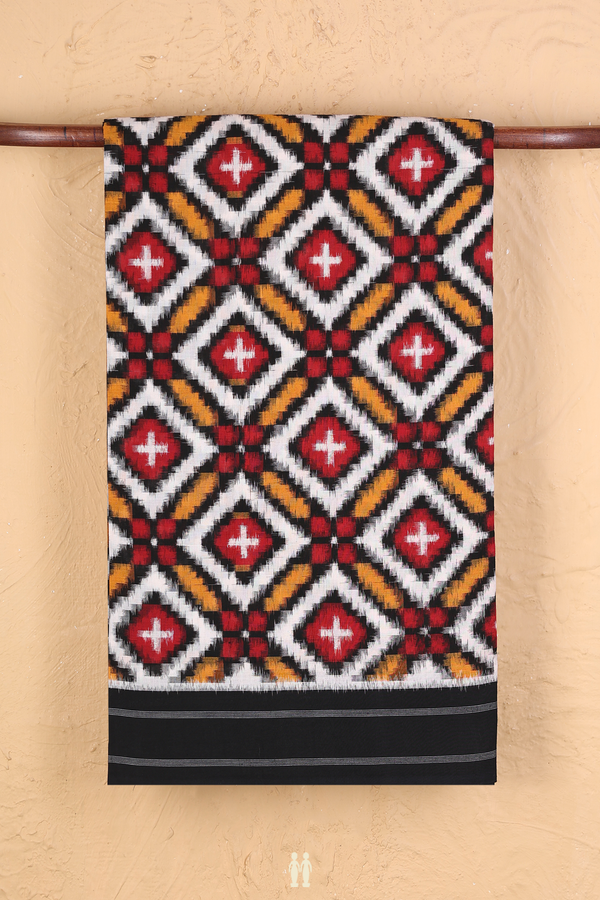 Pochampally Cotton Saree In Black With Diamond Design