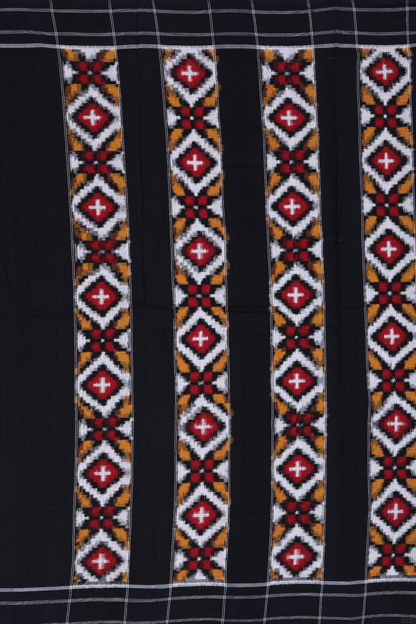 Pochampally Cotton Saree In Black With Diamond Design