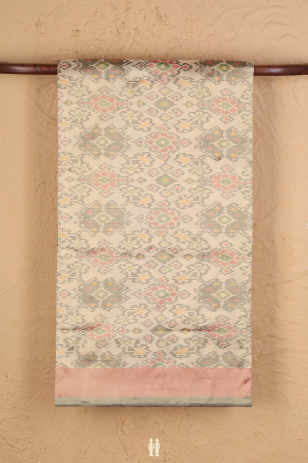 Pochampally Silk Saree In Light Brown With Ikat Design