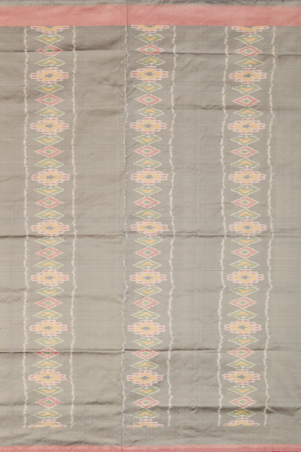 Pochampally Silk Saree In Light Brown With Ikat Design