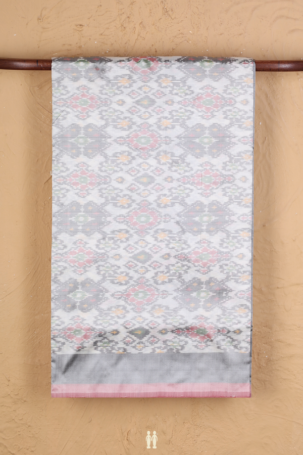 Pochampally Silk Saree In White With Ikat Design