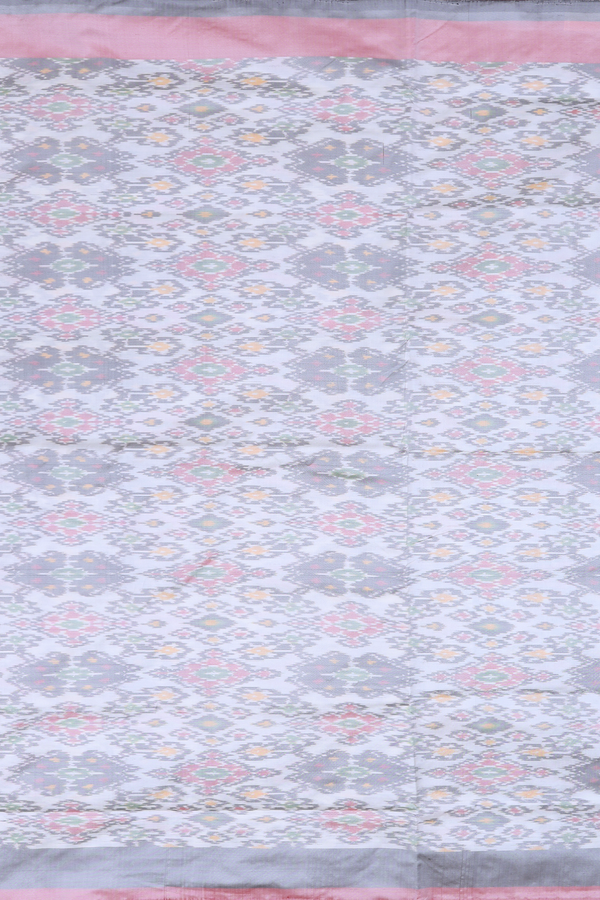 Pochampally Silk Saree In White With Ikat Design