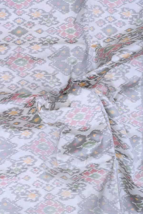 Pochampally Silk Saree In White With Ikat Design