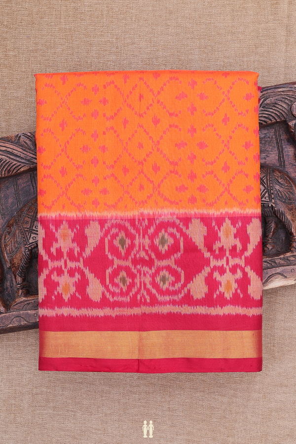Patola Silk Saree In Bright Orange With Allover Design