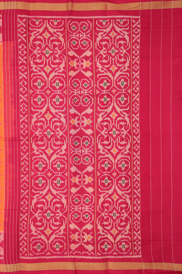Patola Silk Saree In Bright Orange With Allover Design