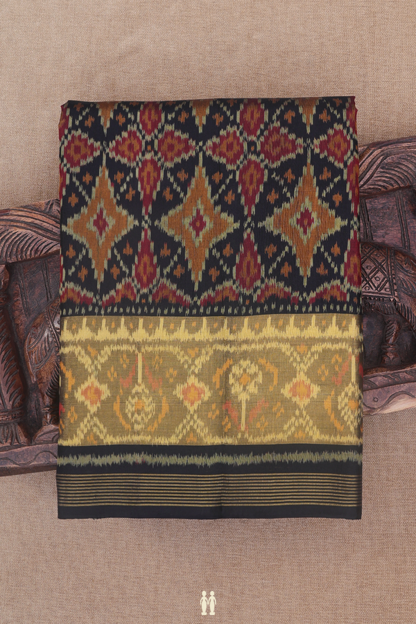 Patola Silk Saree In Black With Ikat Design