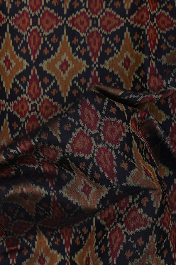 Patola Silk Saree In Black With Ikat Design