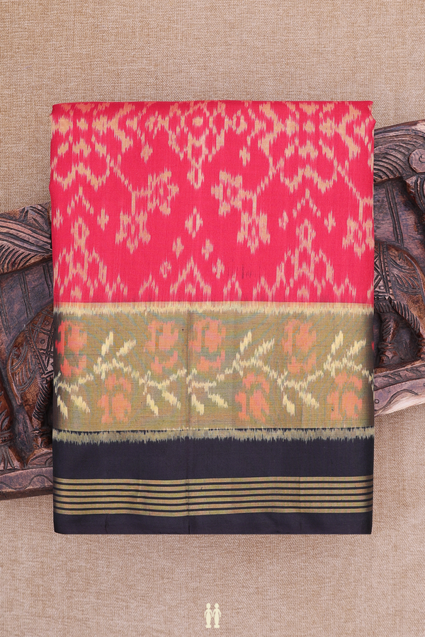 Patola Silk Saree In Red With Ikat Design