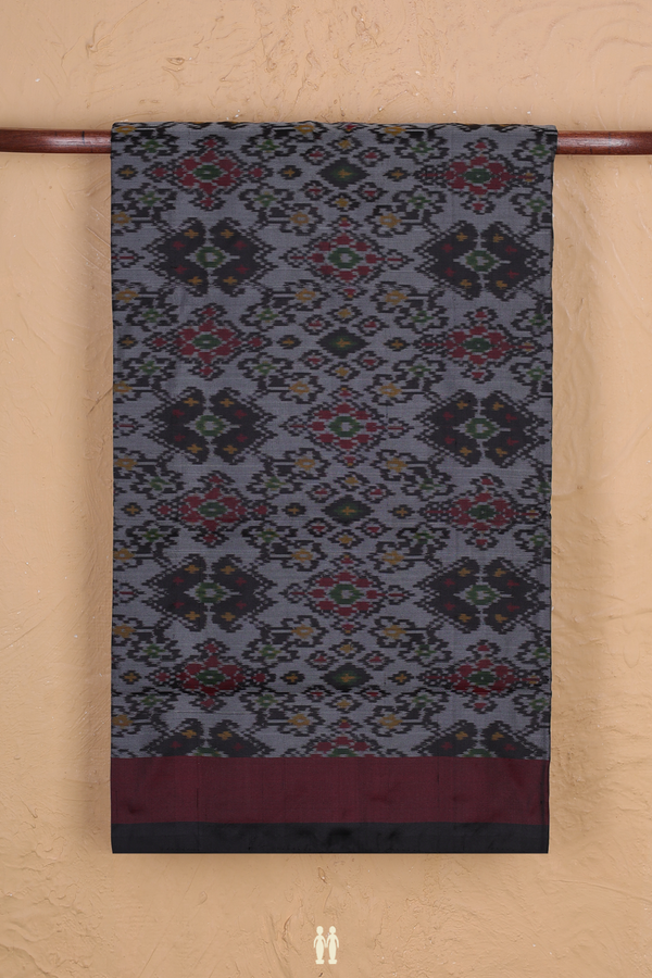 Pochampally Silk Saree In Grey With Ikat Design