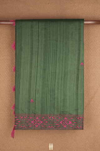 Hand Embroidered Design Dark Sage Green Semi Raw Silk Saree