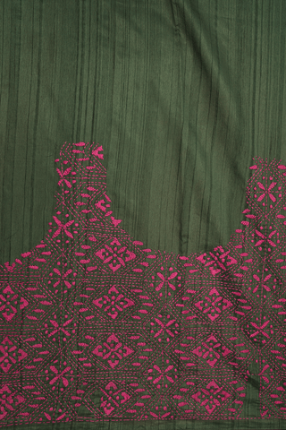 Hand Embroidered Design Dark Sage Green Semi Raw Silk Saree