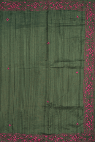 Hand Embroidered Design Dark Sage Green Semi Raw Silk Saree