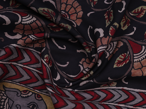 Hand Painted Design Black Kalamkari Blouse Material
