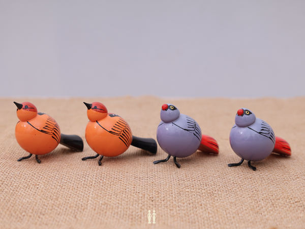 Set Of 4 Wooden Handicraft Multicolor Birds For Showpiece