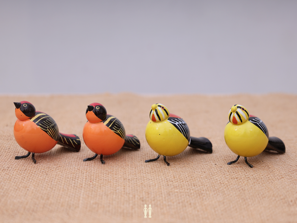 Set Of 4 Wooden Handicraft Multicolor Birds For Showpiece