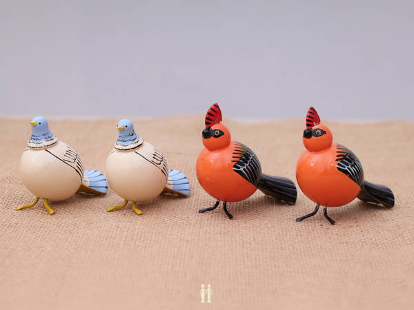 Set Of 4 Wooden Handicraft Multicolor Birds For Showpiece