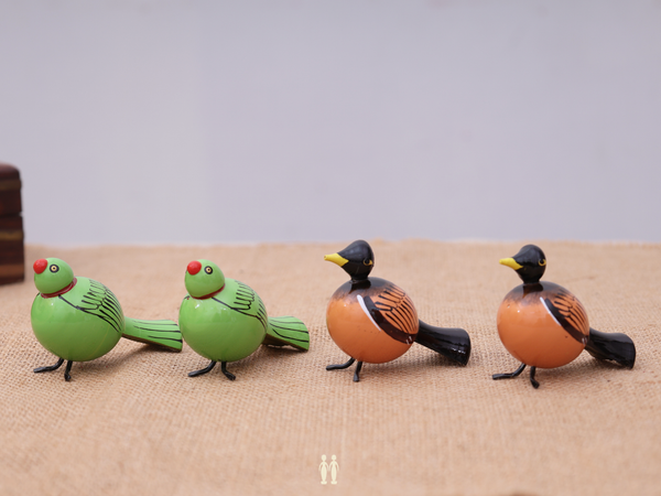 Set Of 4 Wooden Handicraft Multicolor Birds For Showpiece