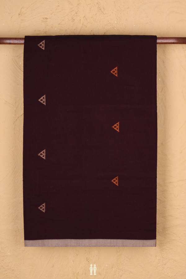 Handloom Cotton Saree Dark Oak Brown With Threadwork Buttas