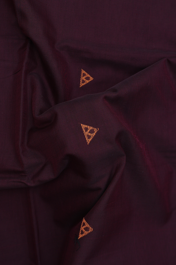 Handloom Cotton Saree Dark Oak Brown With Threadwork Buttas