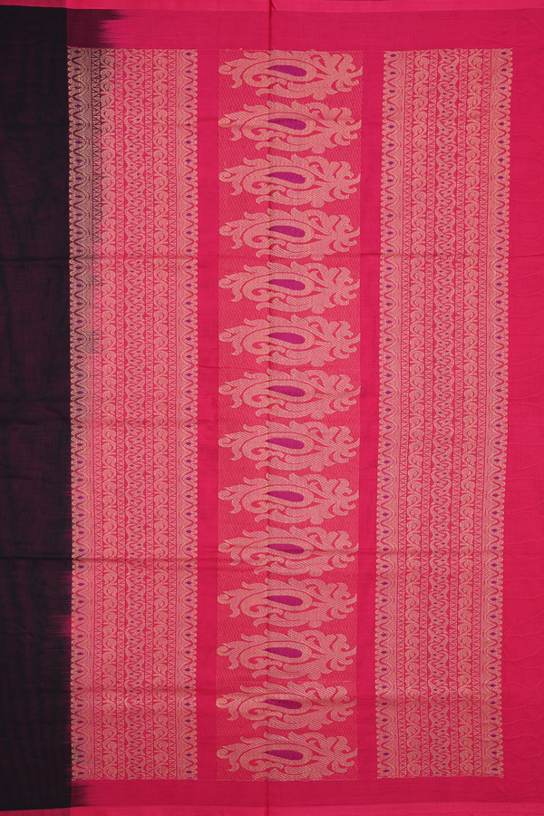 Handloom Cotton Saree In Black With Threadwork Buttas