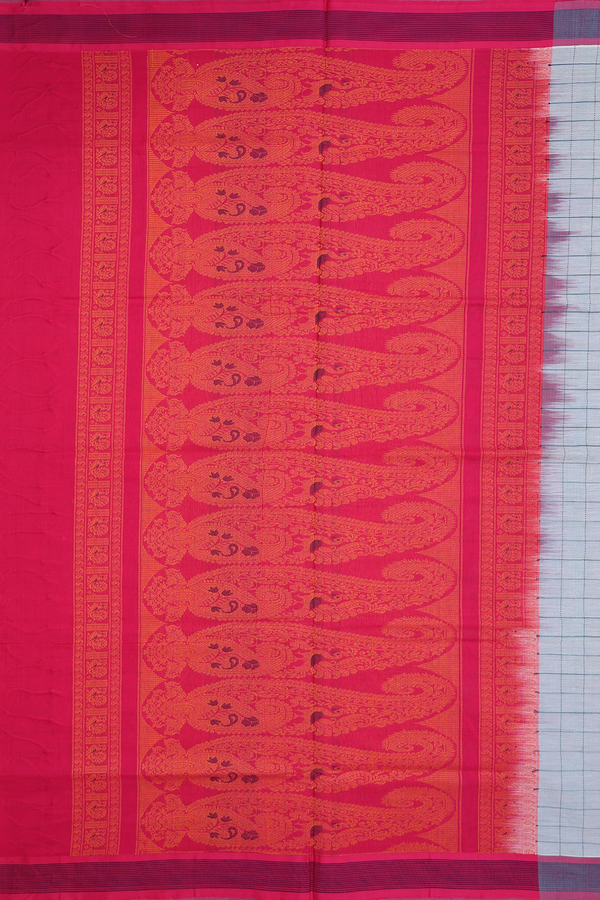Handloom Cotton Saree In Dusty Green With Checks Design
