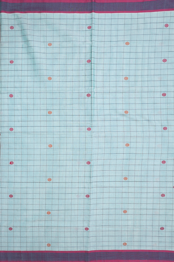 Handloom Cotton Saree In Dusty Green With Checks Design