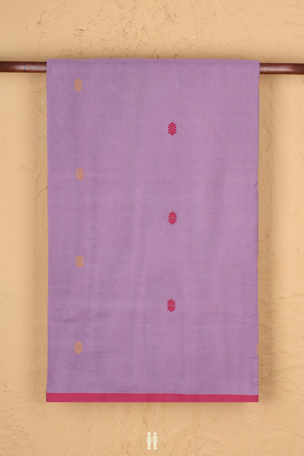 Handloom Cotton Saree In Dusty Purple With Threadwork Buttas