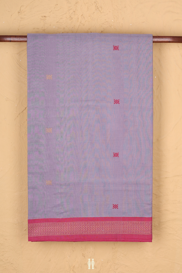 Handloom Cotton Saree In Dusty Purple With Threadwork Buttas