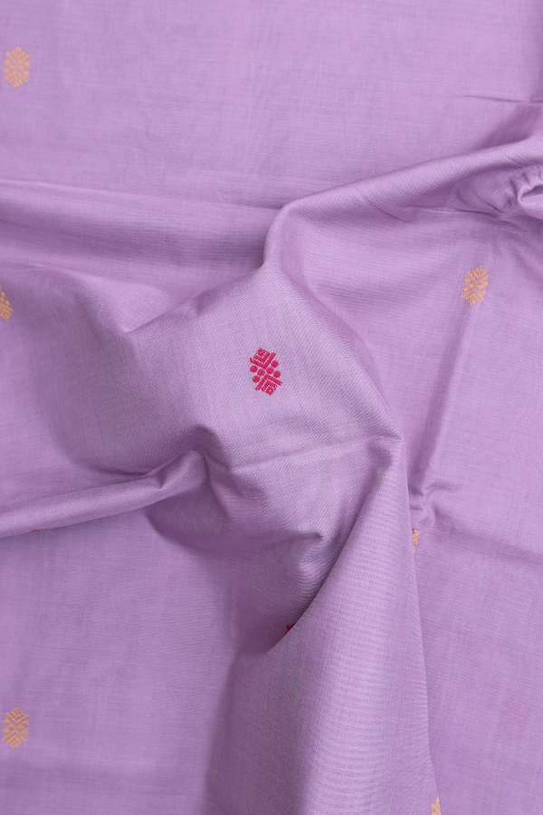 Handloom Cotton Saree In Dusty Purple With Threadwork Buttas