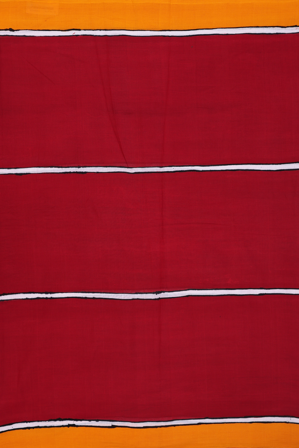 Handloom Cotton Saree In Red With Hand Painted Design