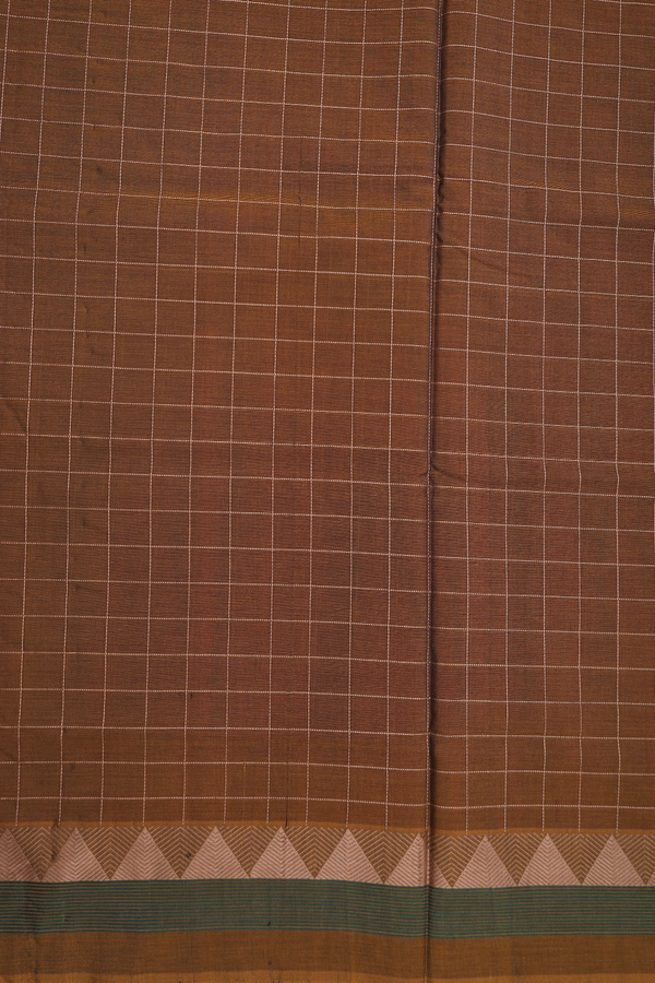Handloom Cotton Saree In Ruby Red With Checks Design