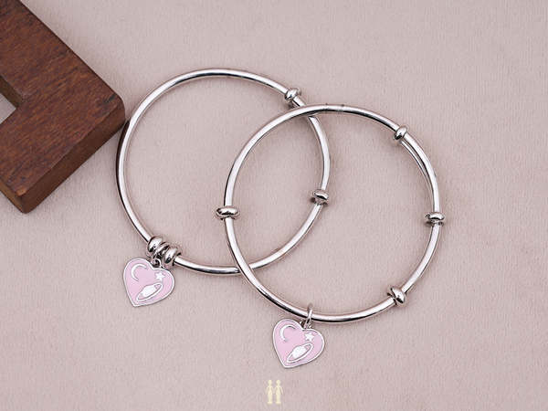 Heart Design Pure Silver Adjustable Bangles For Kids