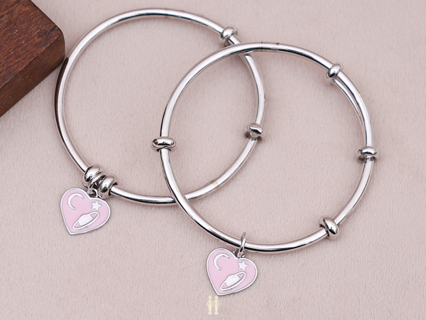 Heart Design Pure Silver Adjustable Bangles For Kids