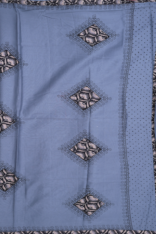 Hyderabad Cotton Saree In Aegean Blue With Patch Work
