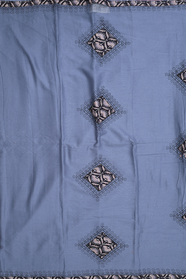 Hyderabad Cotton Saree In Aegean Blue With Patch Work