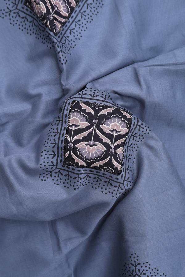 Hyderabad Cotton Saree In Aegean Blue With Patch Work