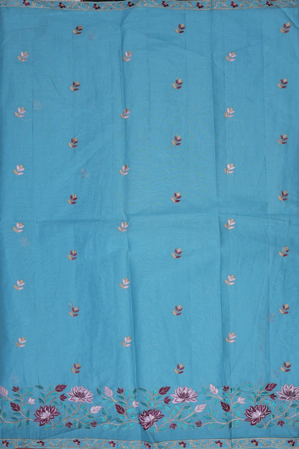 Hyderabad Cotton Saree In Blue With Leaf Buttas