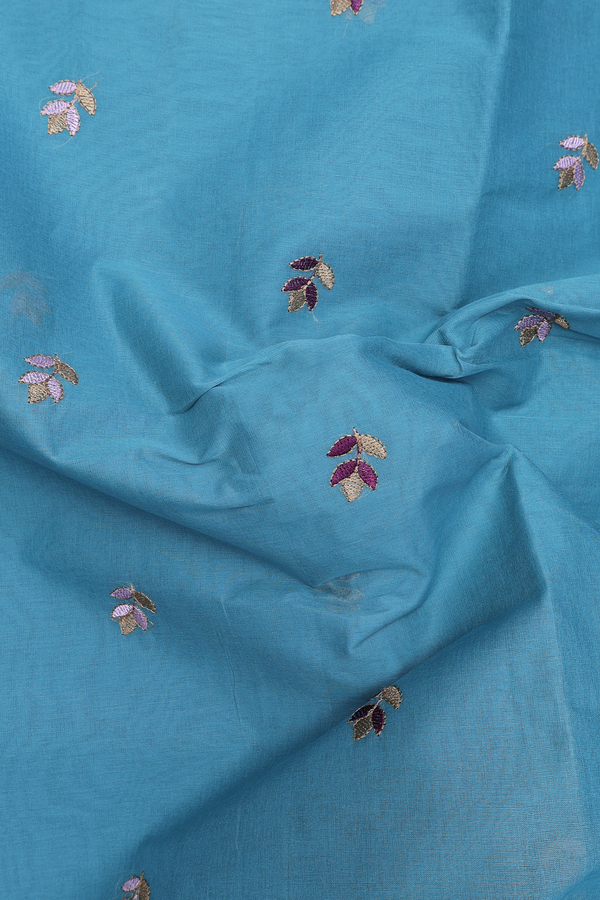 Hyderabad Cotton Saree In Blue With Leaf Buttas