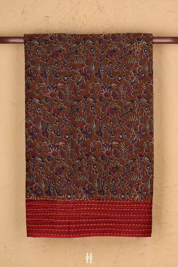 Hyderabad Cotton Saree In Brown With Floral Design