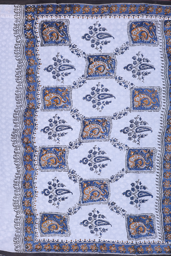 Hyderabad Cotton Saree In Capri Blue With Floral Design