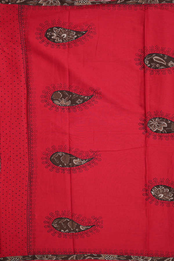 Hyderabad Cotton Saree In Chilli Red With Patch Work