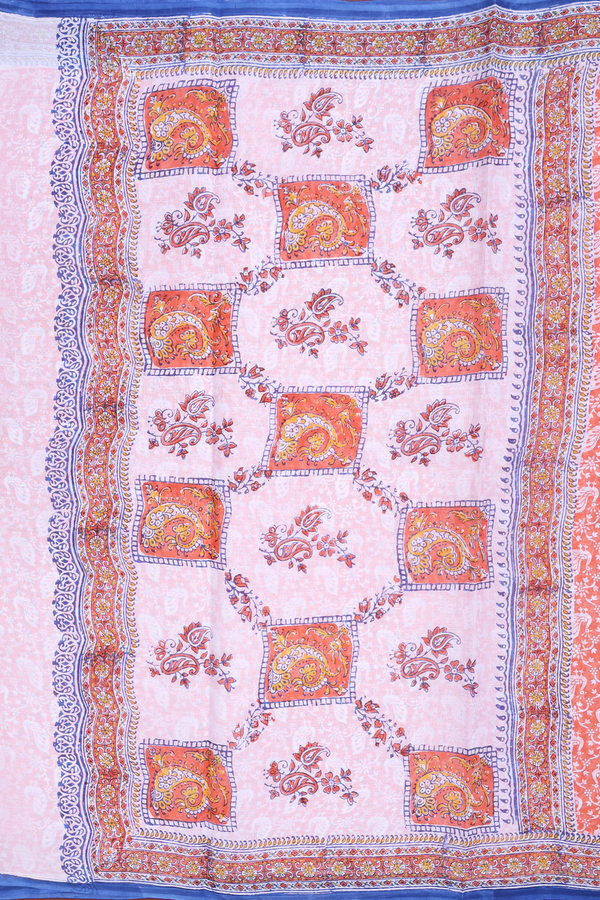 Hyderabad Cotton Saree In Coral Orange With Peacock Design