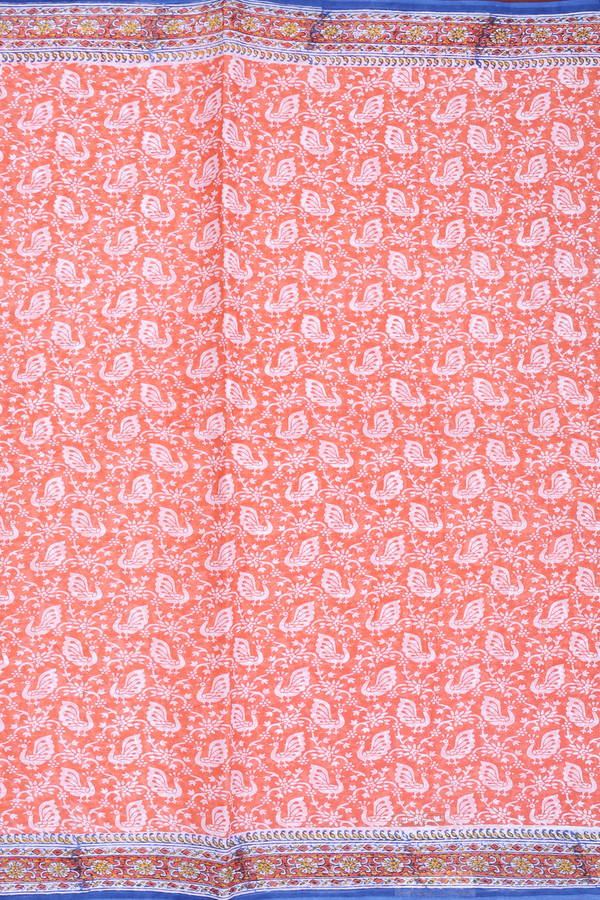 Hyderabad Cotton Saree In Coral Orange With Peacock Design