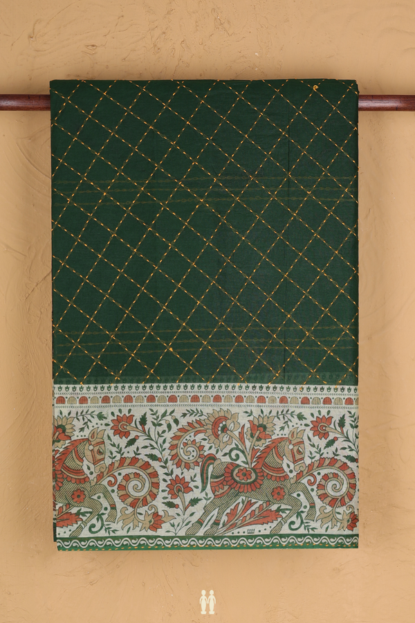 Hyderabad Cotton Saree In Dark Green With Diamond Design