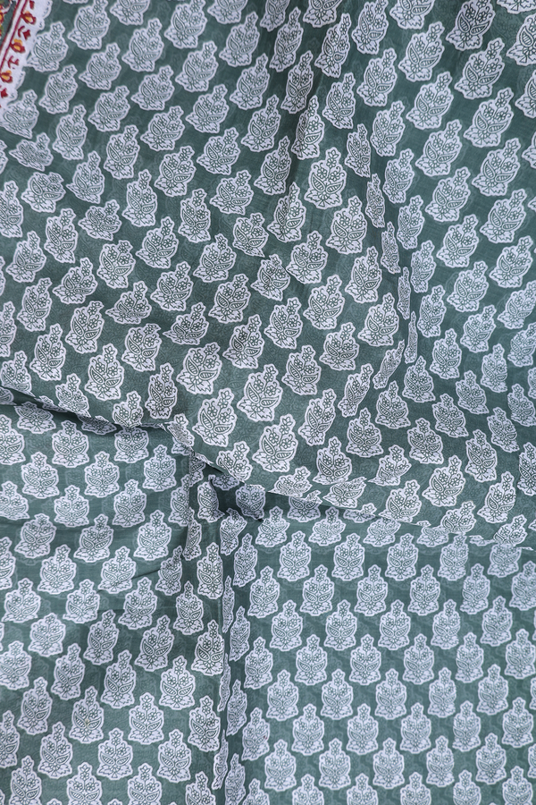 Hyderabad Cotton Saree In Dusty Green With Floral Design