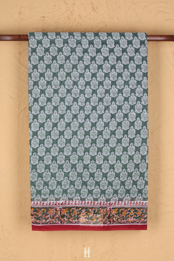 Hyderabad Cotton Saree In Dusty Green With Floral Design