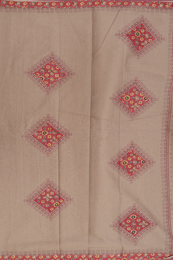 Hyderabad Cotton Saree In Dusty Olive Brown With Patch Work