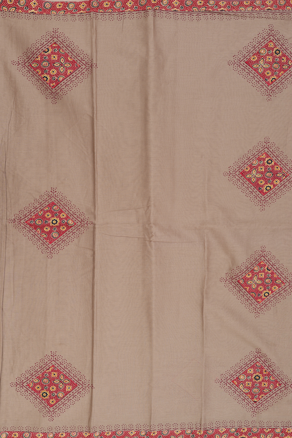 Hyderabad Cotton Saree In Dusty Olive Brown With Patch Work