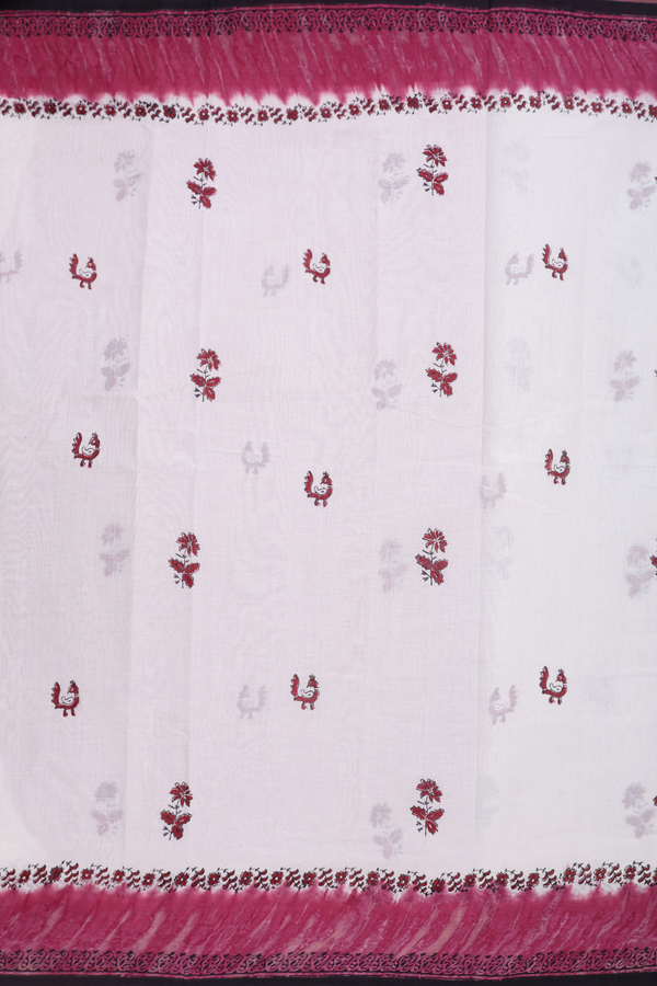 Hyderabad Cotton Saree In Egg White With Floral Printed